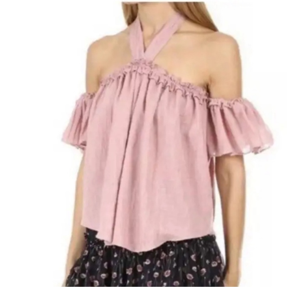 Misa Los Angeles Pink Convertible Haler Bow Tie Top Blouse